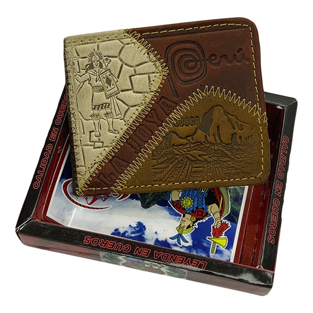 NWT CUSCO MACHU PICCHU PERU SOUVENIR MEN'S EMBOSSED BROWN LEATHER BIFOLD WALLET